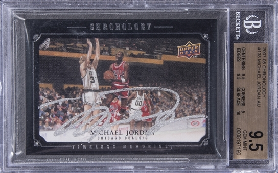 2007-08 UD Chronology "Timeless Memories" #138 Michael Jordan Autograph Card (#06/99) - BGS GEM MINT 9.5/BGS 10